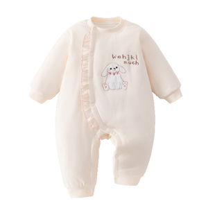 女宝宝连体衣夹棉秋冬季60G加棉哈衣新生儿爬爬服小公主外出衣服