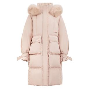 雪中飞25秋冬韩版热销女廓形狐狸毛长羽绒服厚外套粉色甜美
