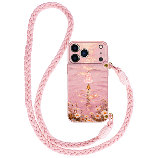 诸事皆顺金风铃适用苹果17pro手机壳小清新女款iPhone16promax高档皮纹15pro斜跨挂绳14硅胶防摔13镜头全包12