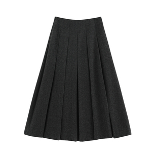 【诗蘭】高端羊毛双色花呢复古立体遮胯显瘦百褶毛呢半身中裙3087