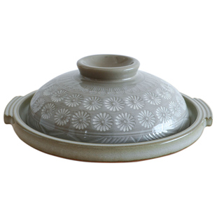 小葵川町屋日本进口万古烧花三岛手工耐热陶板直火烤盘多用料理锅