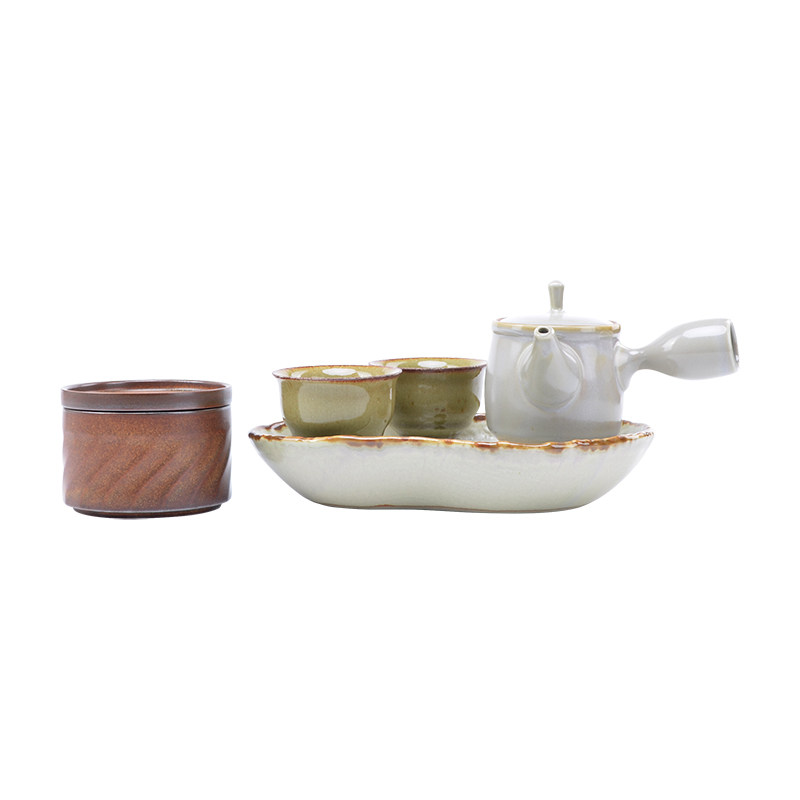 君器粗陶托盘复古侧把壶功夫茶具