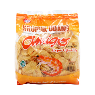 印尼亚米高辣味鲜虾片Amigo krupuk udang阿米戈自炸生虾饼500g