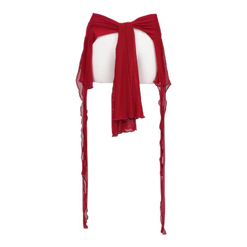 CBXLAB街舞潮牌流苏网纱爵士跳舞腰搭kpop拉丁舞长袖飘逸感罩衫女