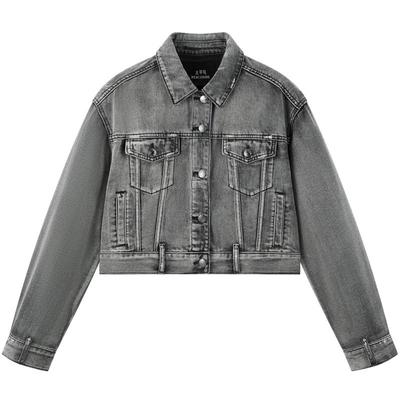 太平鸟2025年新款水洗黑灰色牛仔外套女宽松休闲品质感A3BBF1507