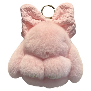 可爱真獭兔毛蝴蝶结小兔子汽车钥匙扣挂件ins毛绒公仔书包包挂饰