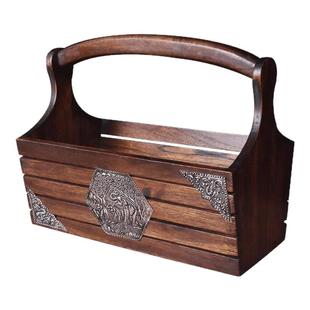 实木复古收纳盒桌面家用木盒零食水果客厅木制新中式收纳提盒提篮