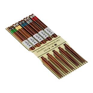 onlycook日式尖头木筷子5双装铁刀木寿司筷卡通一人一筷木质餐具