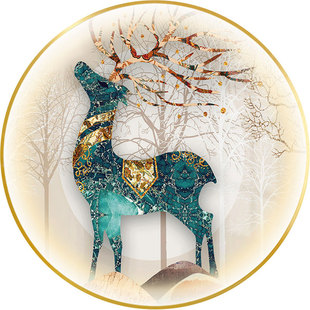 轻奢客厅声控带灯装饰画餐厅入户玄关发光晶瓷画圆形壁画LED灯画