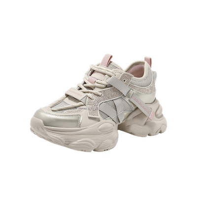 百丽女鞋运动厚底银灰色老爹鞋女夏季新款网面透气休闲鞋D5D1DBM5