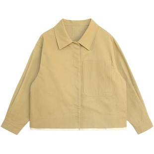 花吉B031卡其色【撞色】拼接休闲早春外套女春秋款2025新款短外套