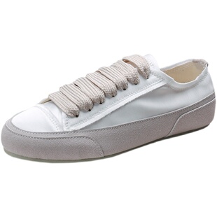 西班牙绸缎小白鞋女夏季休闲帆布鞋女厚底百搭平底小众设计感单鞋