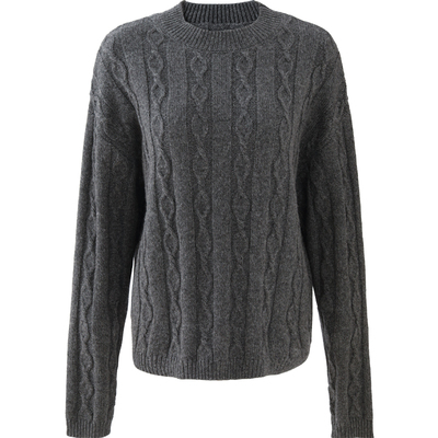 娅丽达灰色加厚绞花针织衫女