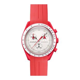 适用欧米茄联名Swatch表带斯沃琪史努比橡胶耐用针扣水星月球表带