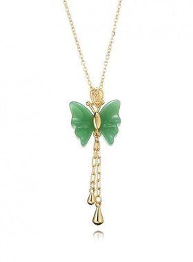 高级感轻奢绿蝴蝶流苏钛钢项链