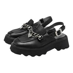 MIO米奥夏季新款高跟厚底爱心链条时髦舒适后空凉鞋时尚沙滩鞋女