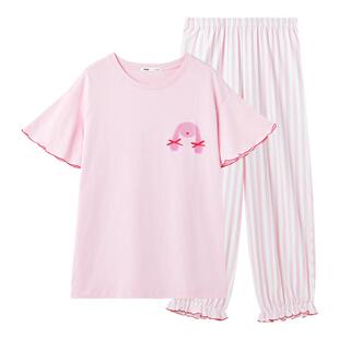 yso【礼物系列】睡衣女春夏套装全棉圆领休闲可外穿家居服套装B