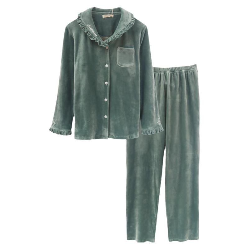 绮瑞珊瑚绒金丝冬款大码家居服