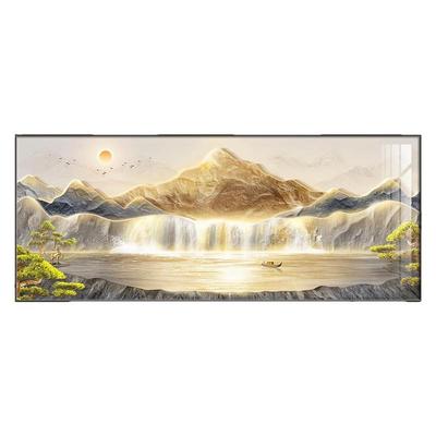 聚宝盆客厅装饰画东墙聚财山水画领导办公室挂画高档大气横幅壁画