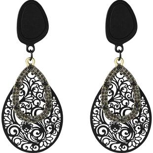 镶钻水滴镂空花朵耳环法式复古冷淡风耳坠小众设计感名媛气质耳饰