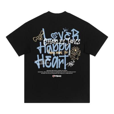 查尔斯桃心2025新款短袖美式重磅短袖男设计字母印花标语爱心潮流
