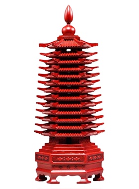 红色桃木质雕刻9层文昌塔摆件13层文昌塔客厅玄关书桌装饰工艺品