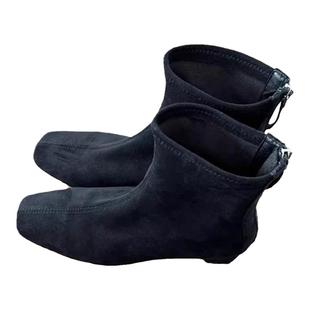 粗跟短靴女2025秋冬季新款百搭高级感绒面靴子方头加绒弹力瘦瘦靴