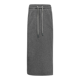 桑蚕丝灰色加绒半身裙女冬季2025新款高腰a字长款直筒长裙卫衣裙