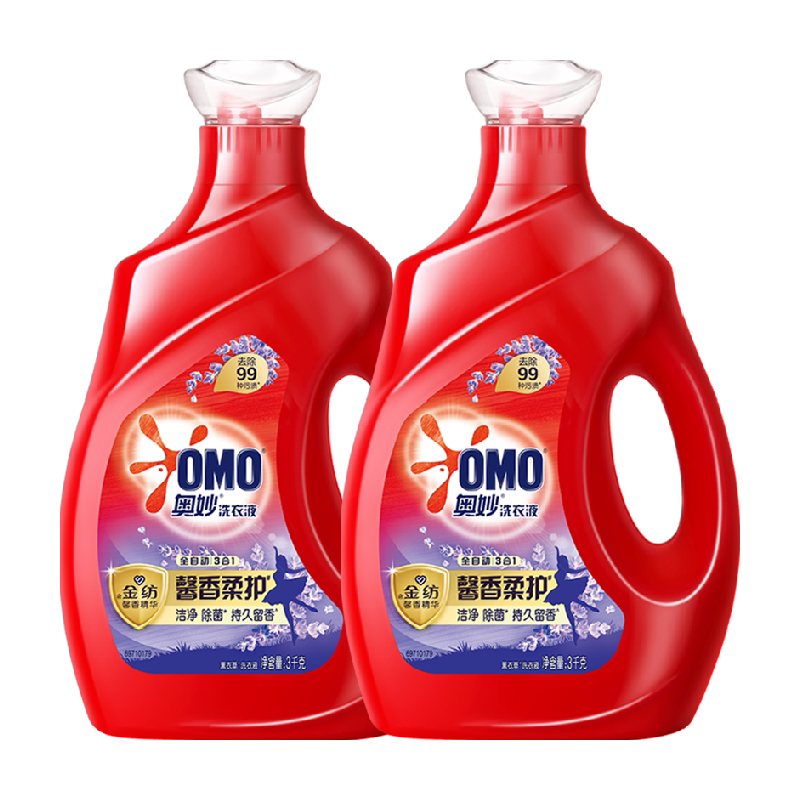 奥妙全自动薰衣草洗衣液3kg*2瓶天然酵素除菌添加草本厚朴护衣