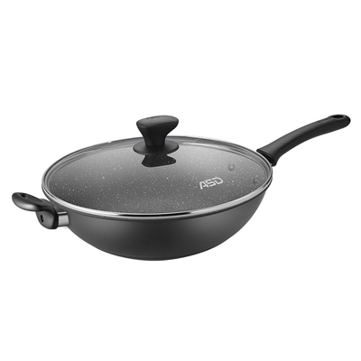 爱仕达麦饭石尖圆底晶石不粘炒锅