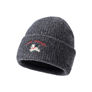 灰色小狗刺绣针织帽女2026新款秋冬季保暖毛线冷帽子大头围显脸小