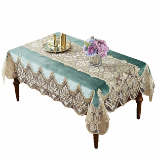 金丝绒轻奢美式茶几布欧式简约台布刺绣抽纱茶几巾精美桌布小方巾