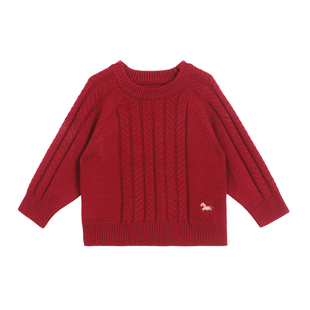 小O爸男婴童 男宝宝红色毛衣2026新款男童新年开衫婴儿保暖拜年服