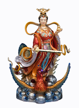 台湾铜彩九天玄女神像战神九天玄女娘娘家用供奉九天玄母中式摆件