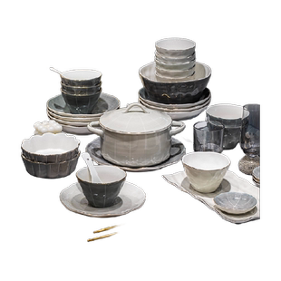 仟造釉下碗碟套装家用轻奢高级感颜值陶瓷2024新款碗盘筷碗具餐具