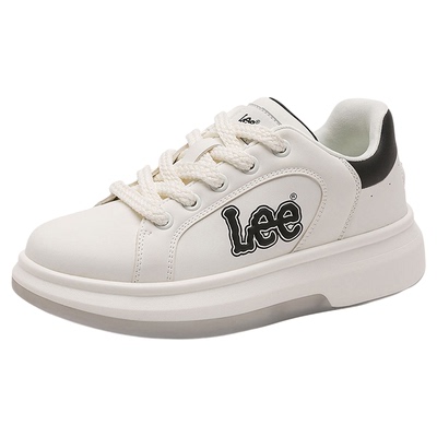 Lee厚底增高真皮小白鞋男