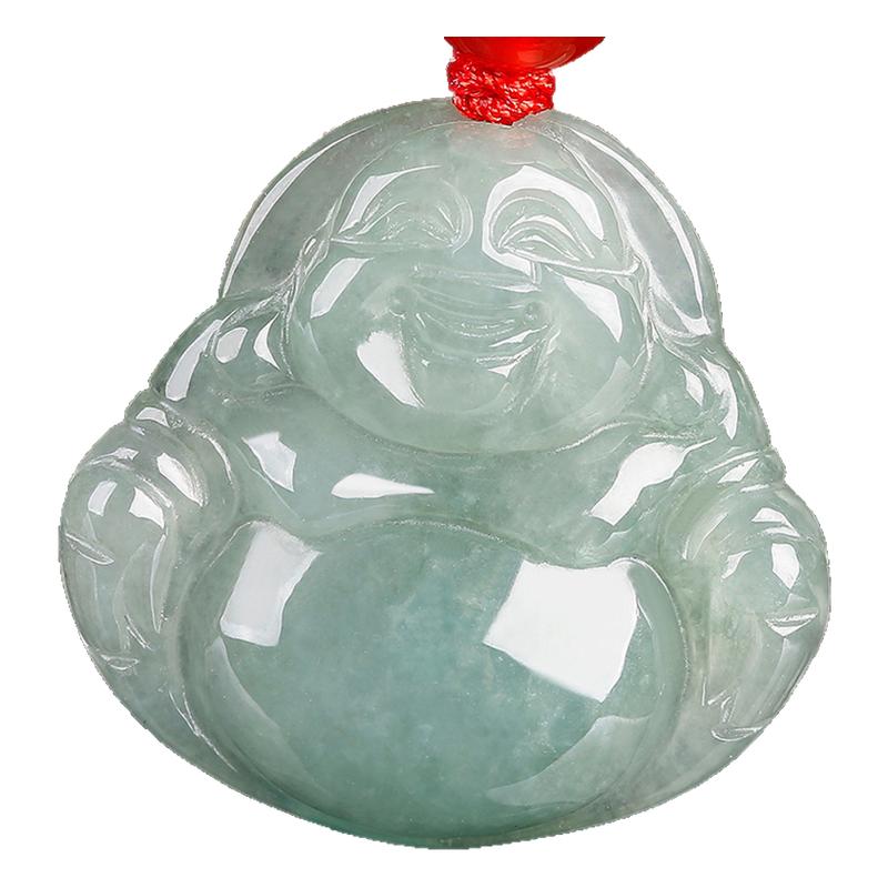 天然弥勒佛正品佛公玉石翡翠A货玉佛女款吊坠笑佛项链玉坠带证书