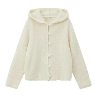 【现货】GROVE EDGE韩国圈圈纱羊毛连帽开衫氛围感奶白色毛衣外套
