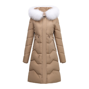 2025冬季新款鸭鸭羽绒服女中长款加厚大毛领连帽修身保暖收腰外套