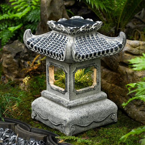 太阳能仿石灯笼庭院日式落地草坪灯布置中式灯塔仿石灯塔室外造景