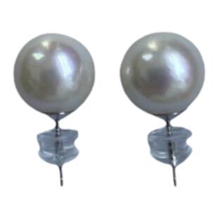 特价福利款13mm白色赛澳白天然淡水珍珠925纯银耳钉近正圆强光