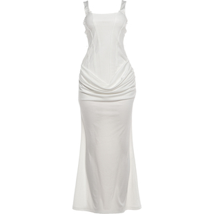 #Sisjuly#法式优雅内敛缪斯 垂感褶皱设计修身显瘦背心连衣裙女秋