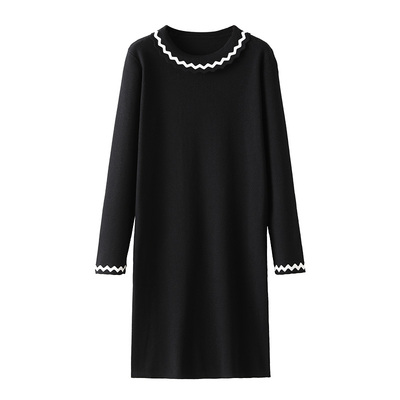 黑色打底毛衣女中长款连衣裙