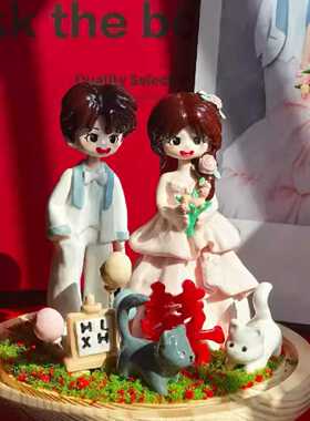 婚纱石塑粘土定制，结婚礼物创意礼物卡通人偶DIY摆件情侣手办