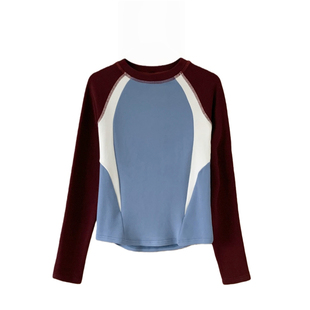 好在 都市户外 小个子插肩袖撞色春季户外吸汗保温长袖上衣磨毛T