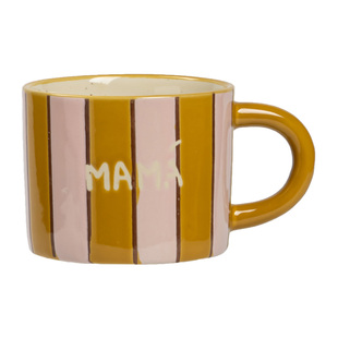 YE HOME 竖纹陶瓷马克杯牛奶杯早餐杯咖啡杯英文字母手柄杯情侣杯