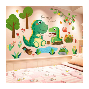 卡通恐龙3d立体墙贴画宝宝儿童房间布置卧室床头墙纸墙面装饰贴纸