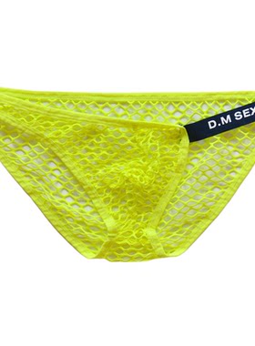 D.M男内裤低腰性感网眼透气潮字母运动透明三角裤青年夏蕾丝渔网