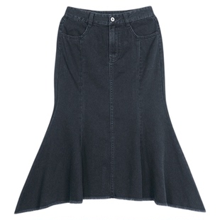 A21女装牛仔鱼尾中长裙女士鱼尾裙中长款高级感时尚百搭裙子气质