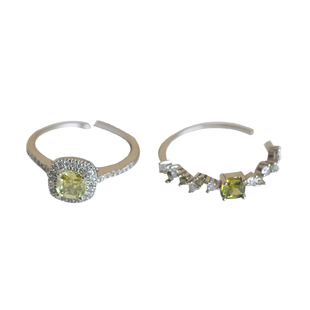 《青槐庄园》精致爆闪复古法式宫廷风橄榄绿锆石满钻银色戒指叠戴